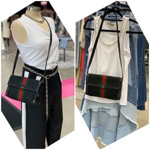 Authentic Gucci black Guccisma Sherry Line Ophidia flap crossbody bag